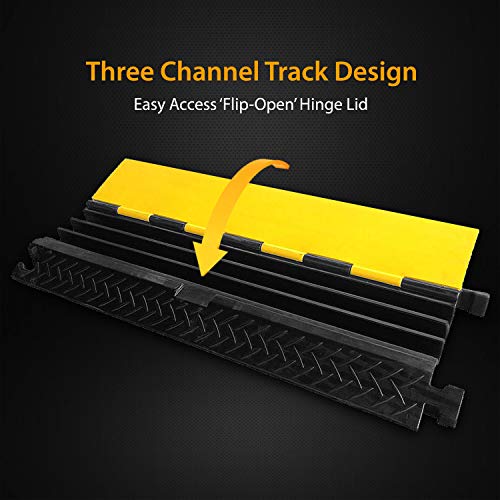 Pyle Ramp-3 Channel Rubber Floor Cord Concealer-Heavy Duty Cable Protector Wire/Hose/Pipe Hider Driveway Protective Covering Armor PCBLCO105X2 (Pair), One Size, Black and Yellow - style: 2 Pack