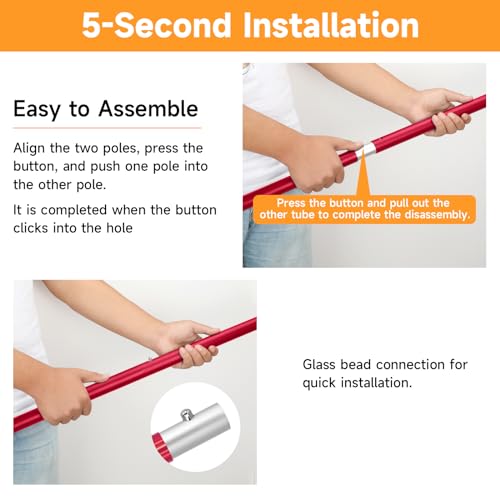 SAN LIKE Aluminum Tent Poles for Tarp - 75inch Adjustable Collapsible Poles for Awnings, Canopy, Rain Fly, Shelter - 2 Sets (5 Sections) - color: Red-5 Sections