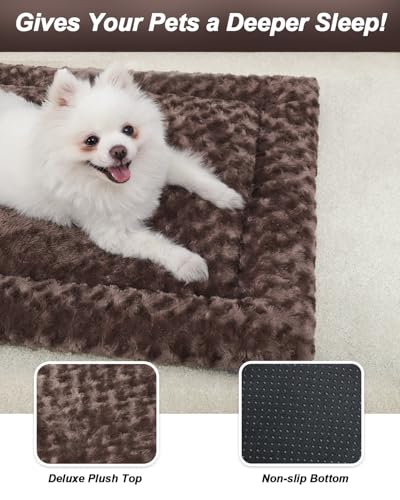 Washable Dog Bed Mat Soft Dog Crate Pad Fluffy Pet Kennel Beds Sleeping Mattress with Non-Slip Bottom for Large Jumbo Medium Small Dogs, 47 x 29 Inch, Brown - color: Brown, size: 47.00" x 29.00" x 1.50"