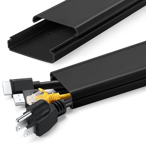 ZhiYo TV Cord Hider for Wall Mounted TV 34in(2X L17in), Large Cord Cover Wall, PVC Cable Management Raceway Kit, Wire Hider for Wall, Black Wire Concealer, W2in x H0.7in - color: Black, size: W2in x H0.7in - L34in