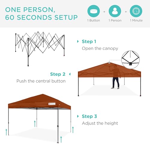 Best Choice Products 10x10ft Pop Up Canopy Tent, Outdoor Shade, 1 Person 1 Minute Set Up, Carry Case, 4 Weight Bags - Rust - color: Rust, size: 10x10ft