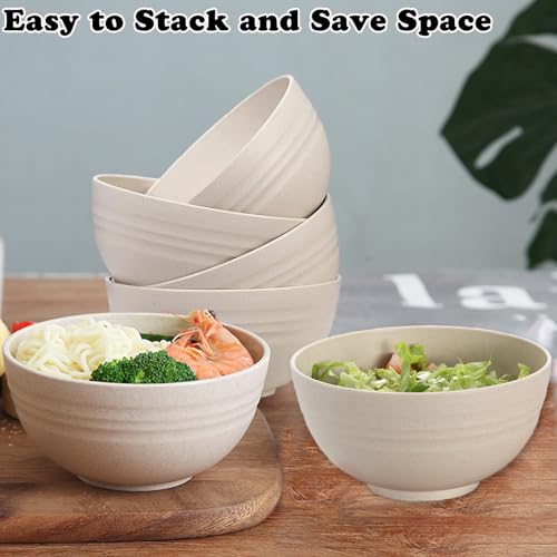 Unbreakable Wheat Straw Cereal Bowls Set of 4, 24 OZ Microwave and Dishwasher Safe Lightweight Soup and Salad Bowl Sets, Reusable Dessert Bowls for Rice, Pasta, Snack, Fruit, BPA Free (Beige) - color: Beige