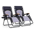 PHI VILLA XXL Oversized Padded Zero Gravity Chair Set of 2, Foldable Patio Recliner, 30" Wide Seat Anti Gravity Lounger with Armrest and Cup Holder, Support 400 LBS (Grey Accents) - color: Gray Accents, style: 2 Pcs