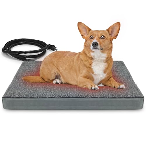 Heated Pet Beds for Indoor/Outdoor Cat & Dog Orthopedic Foam Warming Cat Beds Auto Temperature Control, Washable Cover with Waterproof Liner Thermo Kitty Electric Heating Bed - color: grey, size: 23"L x 20"W x 2"Th