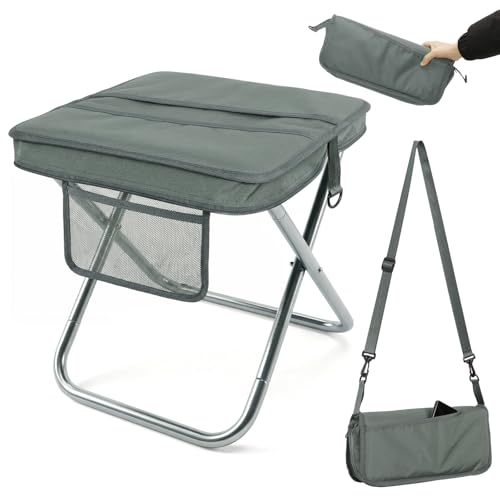 Camping Stool with Shoulder Strap,Ultralight Collapsible Handbag Style Stool,Pocket Portable Chair for Camping Travel Fishing Hiking Beach Backpacking Gardening Picnics-XL(Grey) - color: Grey, size: X-Large