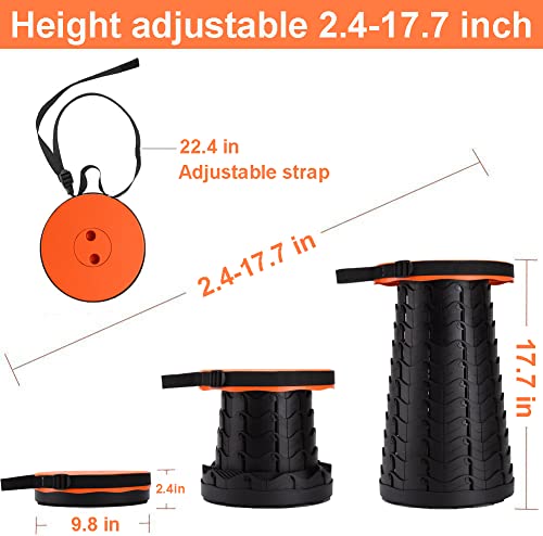Fishboy Upgraded Collapsible Stool, 400lbs Max Weight, Lightweight But Sturdy, Portable Retractable Folding Telescoping Foldable Camping Stool for Adults Outdoor Fishing Hiking BBQ - color: Orange