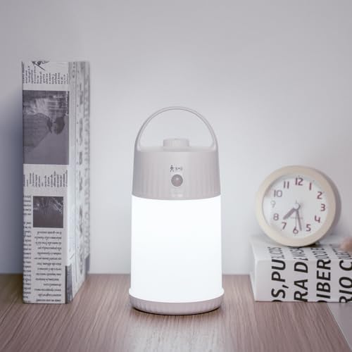 Motion Sensor LED Night Light - Cordless Battery Powered Table Lamp, Portable Lamps Lantern for Outdoor Camping Tents, 4 Brightness Level, Press Dimmable Safe Night Lights, 1 Pack (White) - color: White
