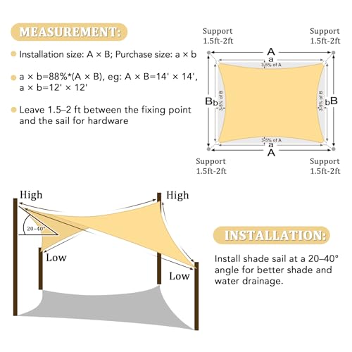 Shade&Beyond Shade Sail 16'X24' Rectangle Sand Breathable UV Block Outdoor Canopy for Backyard Patio Pergola Garden Deck(We Make Custom Size)