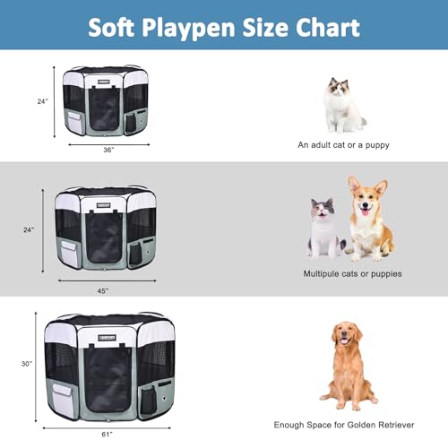 JESPET 61" Pet Dog Playpens, Portable Soft Dog Exercise Pen Kennel with Carry Bag for Puppy Cats Kittens Rabbits,Shale Green - color: Shale Green, style: 61x61x30 Inch (Pack of 1)