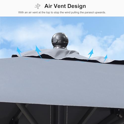PURPLE LEAF 6' x 6' Square Patio Umbrella Outdoor Table Umbrella Aluminum Frame Market Umbrella Sun Umbrella with 8 Sturdy Ribs & Tilt for Garden Deck Lawn & Pool Gray - color: Gray, size: 6' x 6'