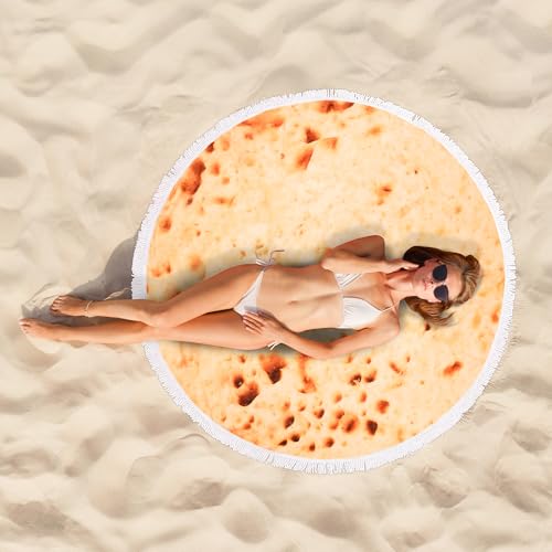 Benefeet Sox Beach Towel Large Round Mandala Pool Towels Tassels Microfiber Quick Dry Beach Blanket Throw Bohemian Roundie Swim Pool Circle Towel, 59 Inches - color: Burrito Tortilla