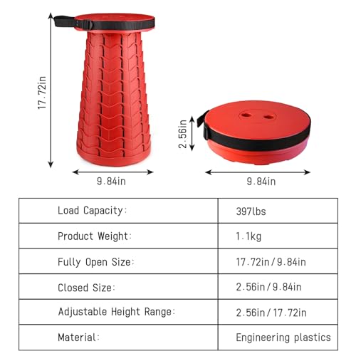 Portable & Lightweight Foldable Camping Chair for Adults, Heavy Duty Folding Stool with Adjustable Shoulder Strap, Perfect for Picnic, Beach, Backyard, and Sporting Events, Max Weight 400lbs - color: Red