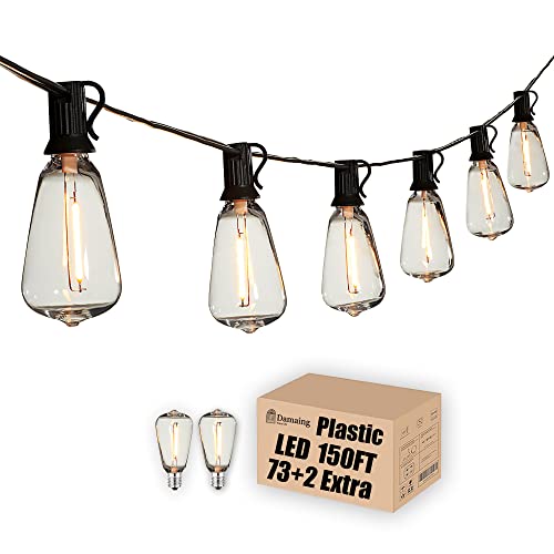 DAMAING Outdoor String Lights 150 FT Patio Lights String with 75 Dimmable ST38 Plastic LED Bulbs,Vintage Shatterproof Edison String Lights Waterproof for Bistro Balcony Backyard and Gazobos. - color: Black, size: 150 Feet