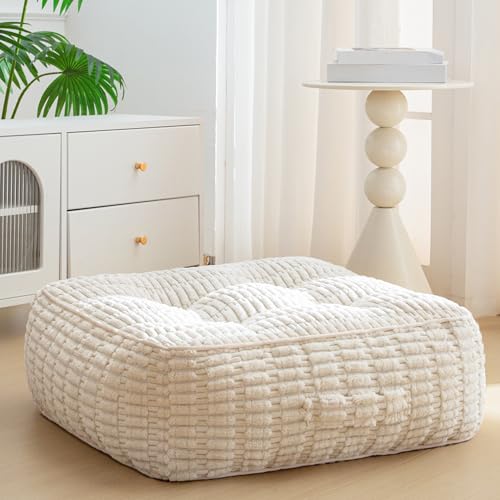 8" Washable Floor Pillow Cushion for Adults, Meditation Cushion Pillow, Removable Tufted Blended Corduroy Cover, Large Square Floor Sitting for Tatami Living Room or Yoga, 22x22 Inch, Machine Washable - color: Square Beige, size: 8" Thick(Pack of 1)