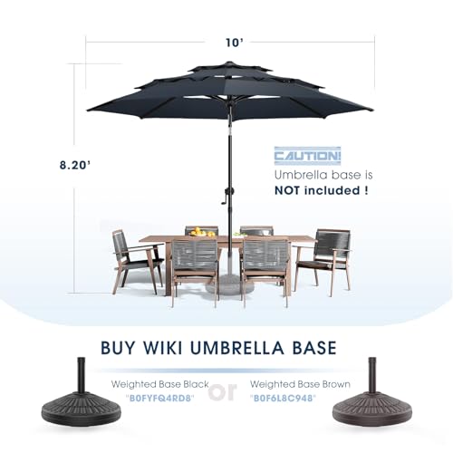 wikiwiki 10ft 3-Tier Patio Umbrella Outdoor Table Market Umbrella for Patio with Push Button Tilt/Crank, Fade Resistant Waterproof POLYESTER Canopy for Garden, Lawn, Deck, Backyard & Pool, Navy Blue - color: Navy Blue, size: 10 FT