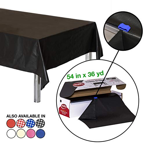 Neatiffy Disposable Plastic Table Cloth Roll | 54 in x 108 Ft Waterproof Tablecloth | Table Cover for Rectangle, Square, Round Oval Tables | Picnic, Party, Banquet, Birthdays, Weddings - Black - color: Black