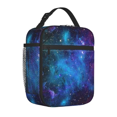 Abstract Blue Outer Space Galaxy Star Insulated Lunch Bag Portable Reusable Zipper Lunch Box For Men Women Work Picnic Travel Camping - color: Black38