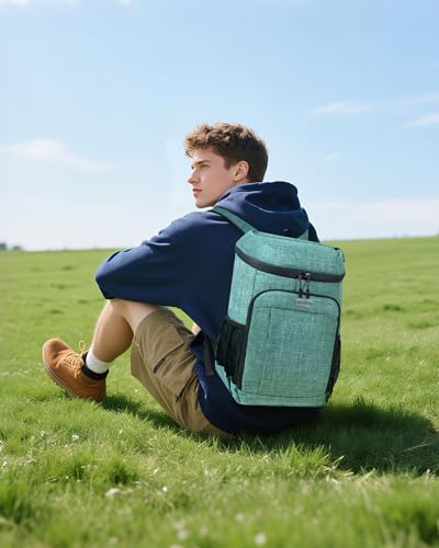 BAGLHER Lightweight Insulated Cooler Backpack - 30 Cans, Leak-Proof for Lunch, Picnic, Hiking, Camping Trips - color: green-plus