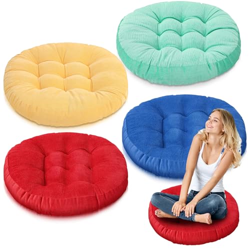 Jerify Floor Pillow Cushions Large Round Square Large Meditation Floor Pillow for Classroom Adult Meditation Picnic Party Seating Learning Daycare School(Round,Colorful,4 Pcs) - color: Colorful, size: Round