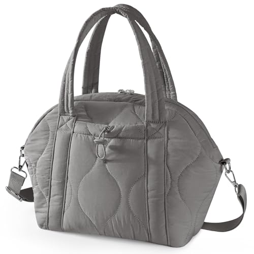 WONDAY Insulated Lunch Bags for Women, 12L Puffy Lunch Tote with Shoulder Strap, Waterproof, Leakproof, Reusable, Keeps Food Fresh, Perfect for Work, Travel, Picnic - color: Gray