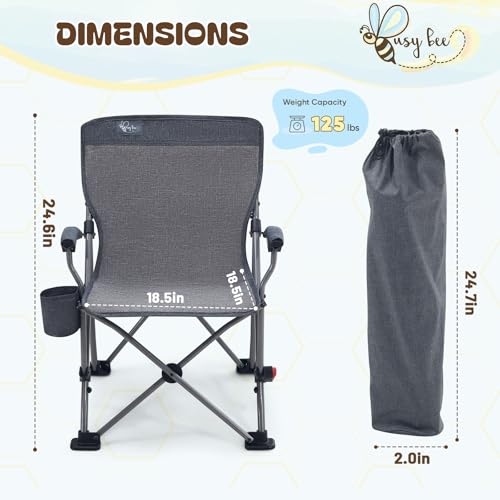 Busy Bee Oversized Kids Camping Chair with Cup Holder, High Back Toddler Chair Kids Folding Chair, Perfect for Beach & Outdoor, Supports 150 Lbs. - color: Grey, style: Folding Chair