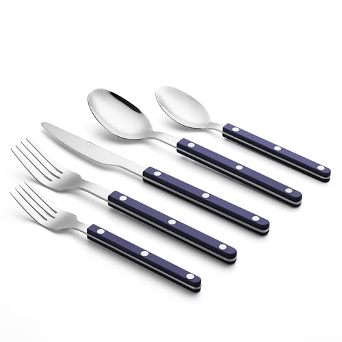 ANNOVA Silverware Set, Retro/Rivet Colorful Stainless Steel Tableware Kitchen Flatware Set Utensils, Includes Dinner Knives, Forks, Spoons, Salad Forks & Dessert Spoons (Navy Blue, 10 Pieces) - color: Navy Blue