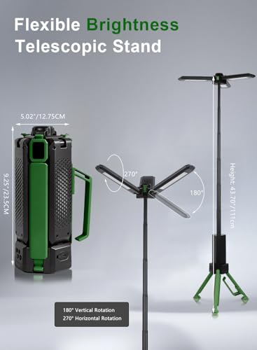 15000mAh Rechargeable Telescopic Camping Light, Portable Flashlight & Lantern with Reinforced Tripod Base, Height Adjustable Dimmable Tent Light, Power Bank for Outdoor BBQ, Hiking, Job Site, Green - color: Green
