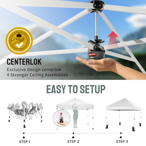CROWN SHADES 8x8 Pop Up Canopy Tent,Commercial Canopy Tent Heavy Duty with 4" Wheels,4 Upgraded Weights,Patented Centerlock,400D Strength Oxford Fabric, Sto'N Go Bag,for Parties, Events, Camping,White - color: White, size: 8x8