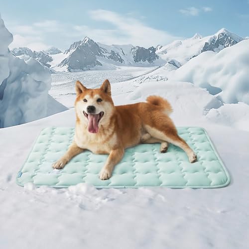 Bedsure Cooling Mat for Large Dogs, Q-Max>0.5 Thin Breathable Cold Crate Pad for Pet, Portable Washable Kennel Bed for Summer Active Dog with Chill Cool Soothing Fabric to Rapid Cooling, 35x23, Green - color: Light Green, size: 35" x 23" (L-Crate)
