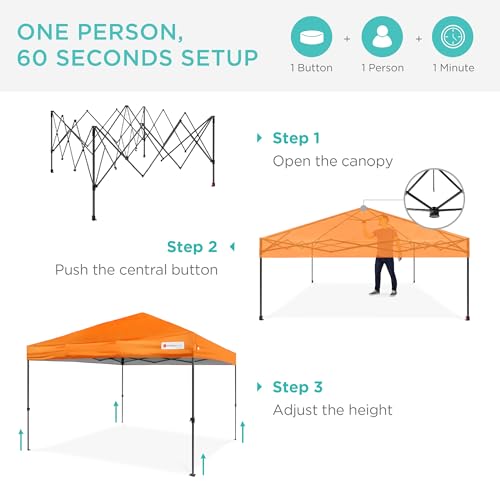 Best Choice Products 10x10ft Pop Up Canopy Tent, Outdoor Shade, 1 Person 1 Minute Set Up, Carry Case, 4 Weight Bags - Orange - color: Orange, size: 10x10ft