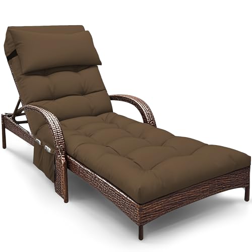 Outdoor Chaise Lounge Chair Cushion, Waterproof Outdoor Chair Cushions for Patio Furniture, 71 x 21 x 4 Inches Replacement Chaise Lounge Cushion with Ties (Brown) - color: Brown