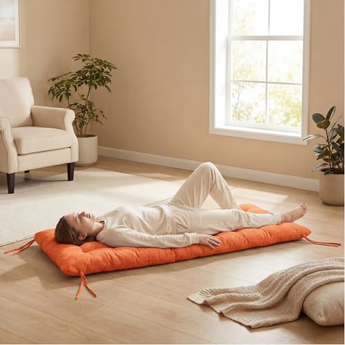 Vercraft Long Floor Cushion Large Floor Cushion with Brushed Cotton 74.8 x 27.5 x 3.15 in Jumbo Lounger Pillow for Outdoor Indoor Bay Window Meditation Yoga Reading Sleeping(1 Pc,Orange) - color: Orange