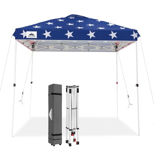 EAGLE PEAK Pop Up Canopy Tent with Wheeled Carry Bag, 8 Stakes, 4 Ropes, Easy Set Up Tent Canopy, 8x8 ft, American Flag - color: American Flag, size: 8x8