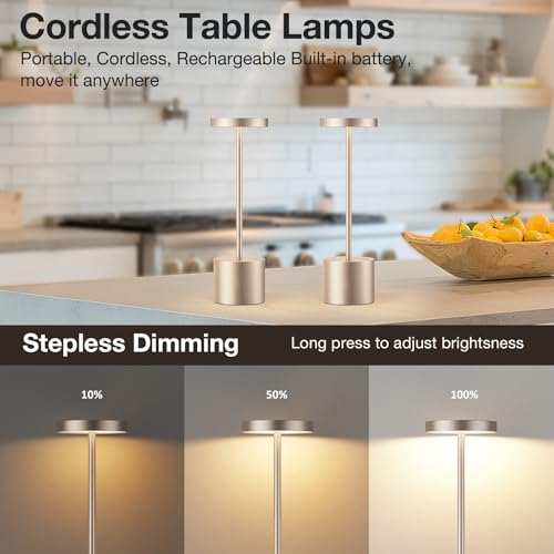 Kakanuo Cordless Table Lamp, 4000mAh Rechargeable Battery Powered Lamps, 3 Color Stepless Dimming, Wireless Outdoor Lamps for Dining Room, Bedroom, Patio, Camping, Set of 2- Antique White - color: Antique White