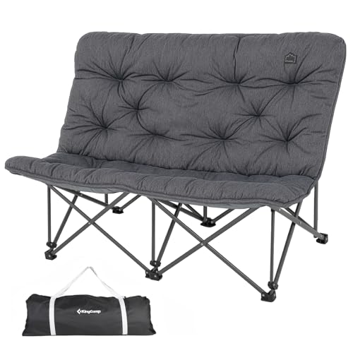 KingCamp Double Camping Chair, Oversized Padded Butterfly Chair Couch Portable Folding Loveseat 600lbs Heavy Duty Comfy Dorm Double Seat with High Back for Outdoor Indoor Patio Home Living Bed Room - color: Xxl 2 Person Grey