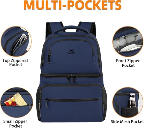 MATEIN Cooler Backpack, 26 Cans Insulated Lunch Backpack for Men Women, Leakproof Double Layer Lunch Cooler Bag Lightweight Soft Lunch Backpack with Cooler Compartment, Beach Camping Hiking Beer Gifts - color: Blue, size: 26 Cans