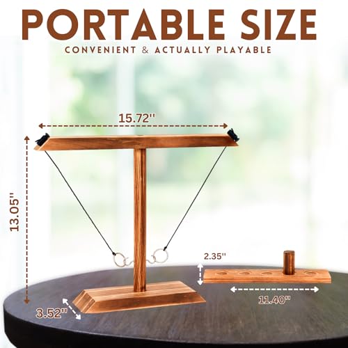 Ring Toss Game for Adults - 2-Player Battle Hook and Ring Game Set - Hooks Ring Toss Game with Shot Ladder - Table Top Ring Swing Hook Games - Ring Game on a String for Indoor & Outdoor