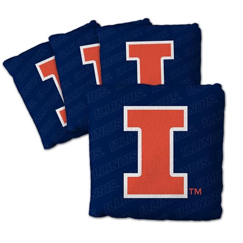 YouTheFan Officially-Licensed NCAA Set of 4 Cornhole Bags - All Weather Regulation 6” x 6” Size - 16oz Weight - Designed in USA - color: Illinois Fighting Illini - Blue