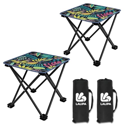 Portable Collapsible Stools Outdoor Folding Chairs Small Camping Chairs for Hiking,Fishing,Gardening,Beach and Travel with Carry Bag (2 Pack,Pattern) - color: Small, size: 2pcs
