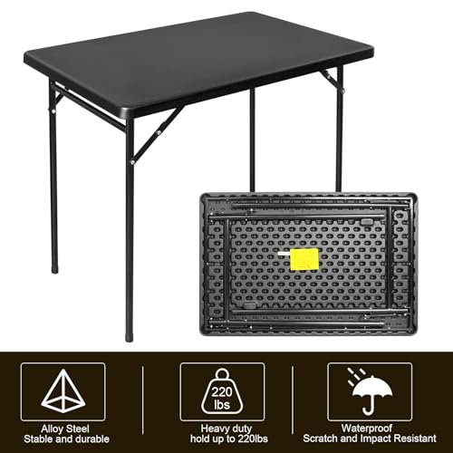 3ft Rectangular Folding Table, All-Occasion Plastic Event Table for Indoor and Outdoor, Portable Desk, Camping, Durable and Stable, HDPE and Steel, Wide Application, Black - color: Black, size: 3ft