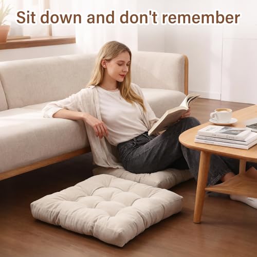 Tiita Outdoor Cushions Square Floor Pillow Thicken Tufted Seat Pad Large Floor Cushion for Yoga Meditation Living Room - color: Square|beige, size: 2 Count (Pack of 1)