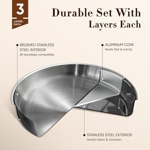 CAROTE 13pcs Tri-Ply Stainless Steel Cookware Set with Detachable Handle, Pots and Pans Set, Induction Kitchen Cooking Sets, RV/Camping Cookware, Oven Safe, Woodgrain Style - color: Polished Silver, size: 13 PCS