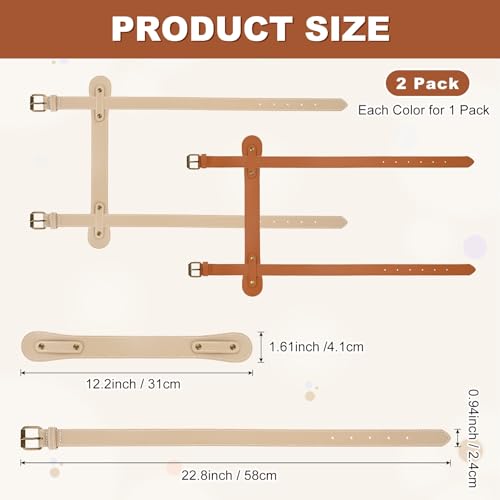 M METERXITY 2-Pack Outdoor Picnic Blanket Carry Strap, 22.8" Portable PU Leather Handle Carrier for Camping/Picnics/Travel, Motorcycle Bedrolls Carrier [Light Brown, Light Khaki]