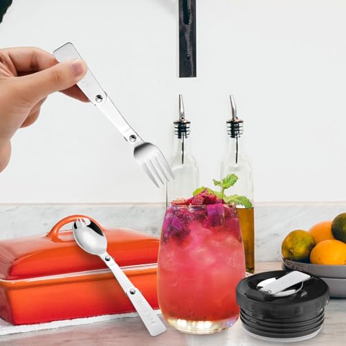 4pcs Foldable Fork and Spoon Set, Stainless Steel Folding Spoon and Fork Portable Tableware for Outdoors Travel Camping Replacement Utensils Compatible with Thermos Funtainer 16oz Food Jar