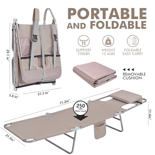 3 in 1 Women Comfort Backpack Beach Tanning Lounge Chair with Cushion Face Hole Softer Padded Adjustable Washable, Layout Sun Chair for Adults Outside Reading Sunbathing Poolside, 6 Position, 2 Pack - color: Beige / 2 Pack