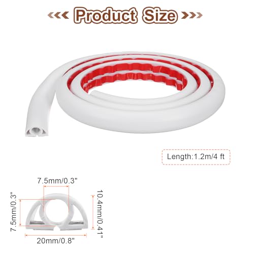 HARFINGTON 4ft Cord Cover Floor W0.3 x H0.3 Inner Channel PVC Hide Extension Cable Floor Wire Hider Wire Covers Protector for Prevent Cable Trips Cables Management, White - color: White, size: W0.3"xH0.3"x4ft