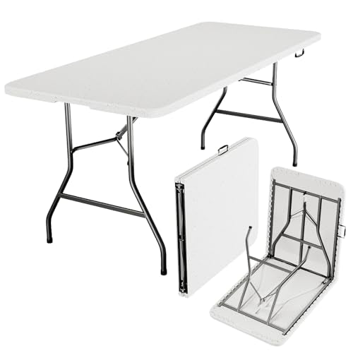 Folding Table 6ft - Heavy Duty Plastic Table with Handle, Foldable & Portable, Fold-in-Half Utility Tables for Outdoor, Dining, Wedding, Events, Indoor, Picnic, Camping, Party (White) - color: White, size: 72" x 30"