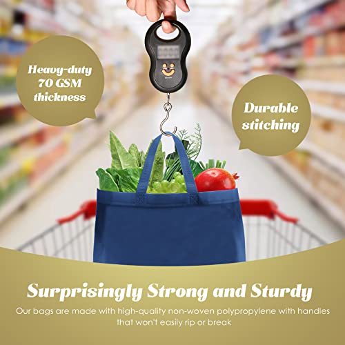 Reginary 100 PCS Reusable Totes Bags - Non Woven Grocery Handle Bags for Shop Events & Retail Store(Navy Blue) - color: Navy Blue