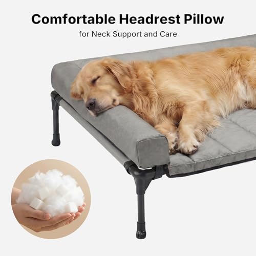 Veehoo Cooling Elevated Dog Bed Add Removable Waterproof Bolster Cushion Mat, Raised Pet Cot with Breathable Teslin Mesh, No-Slip Feet, Dog Couch Bed for Indoor Outdoor, 53 inches, Grey - color: Light Grey, size: 53.0"L x 37.5"W x 9.0"Th