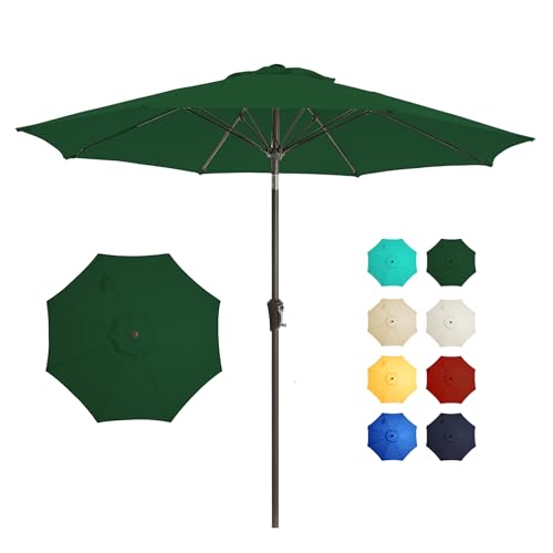 9FT Outdoor Patio Umbrella Outdoor pool Umbrella with Push Button Tilt and Crank, Market Umbrella 8 Sturdy Ribs UV Protection for Garden, Deck, Backyard (Green) - color: Green